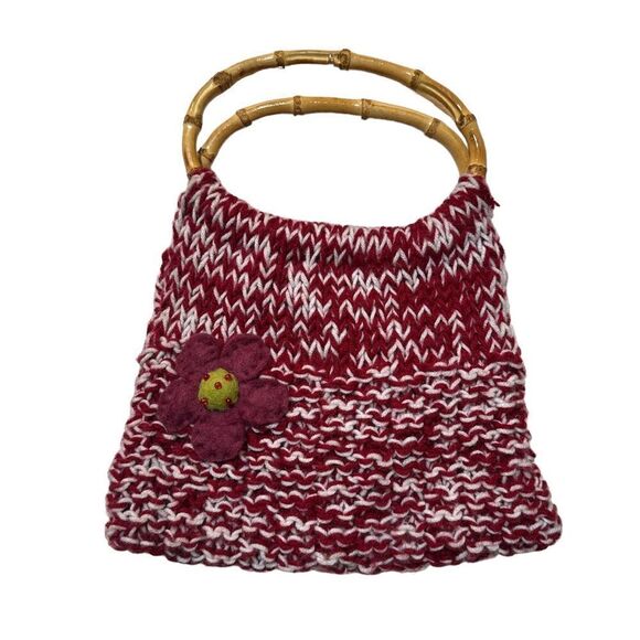 Vintage hand crocheted knit purse/handbag w/round bamboo handles - Picture 1 of 14